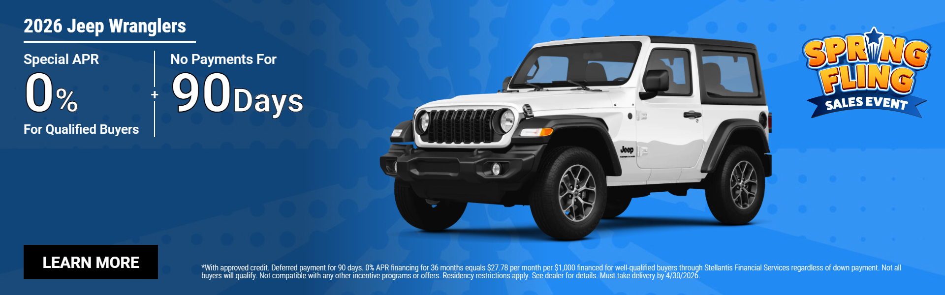 2026 Jeep Wranglers 0% APR for 36 months Plus no payments fo