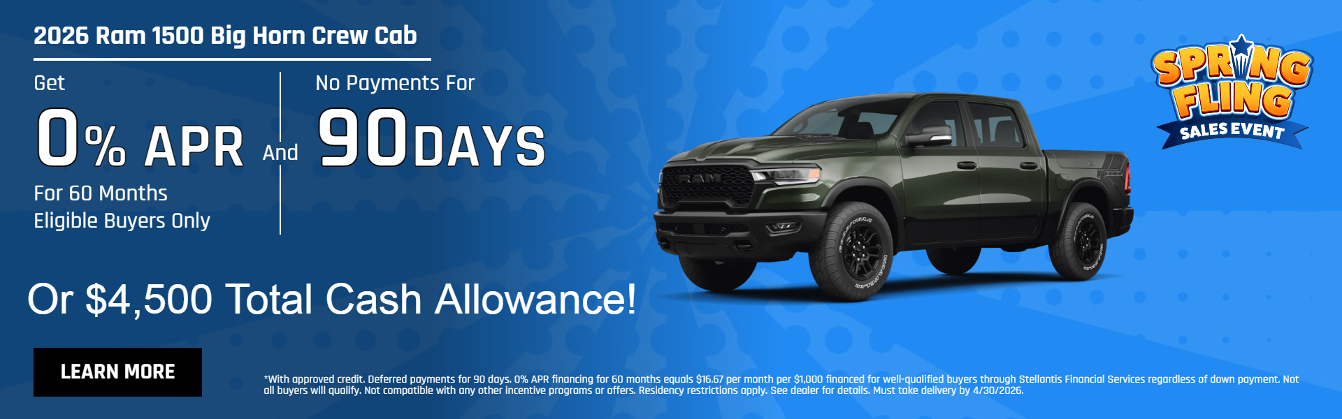 2026 Ram 1500 Big Horn Crew Cab 0% APR for 60 months and no 