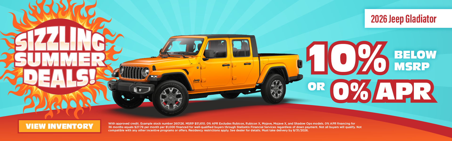 2026 Jeep Gladiator 10% Below MSRP or 0% APR