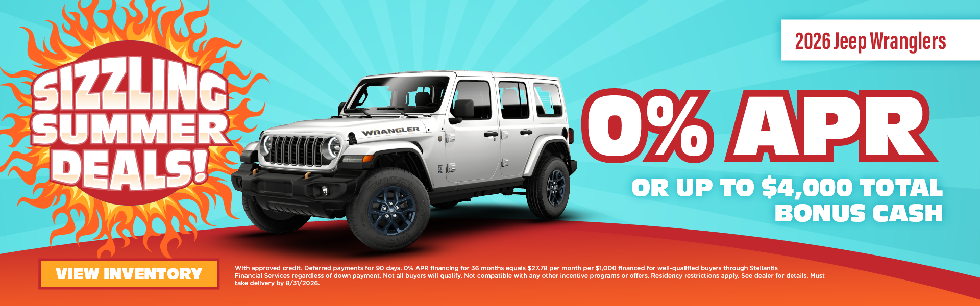 2026 Jeep Wranglers 0% APR or Up to $4,000 Total Bonus Cash