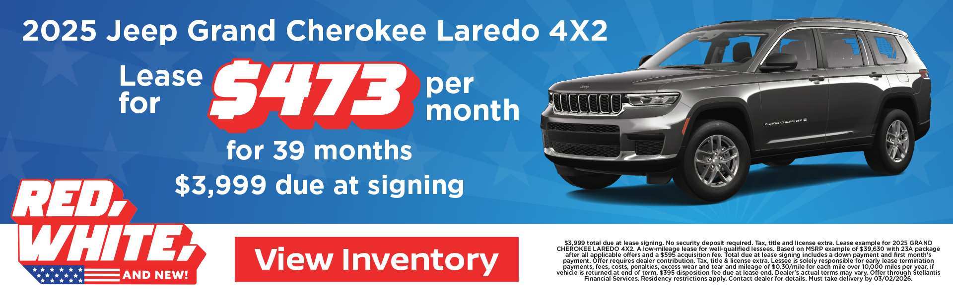 2025 Jeep Grand Cherokee Laredo 4X2 Lease for $473 per mont