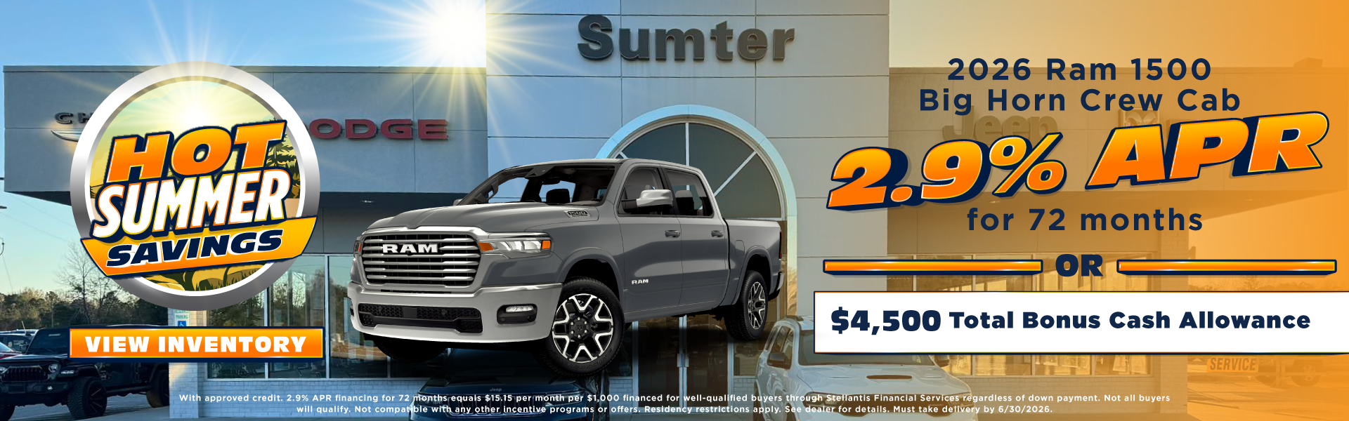 2026 Ram 1500 Big Horn Crew Cab 2.9% APR for 72 months