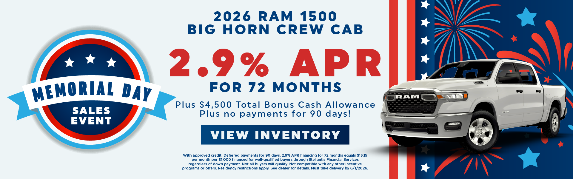 2026 Ram 1500 Big Horn Crew Cab 2.9% APR for 72 months