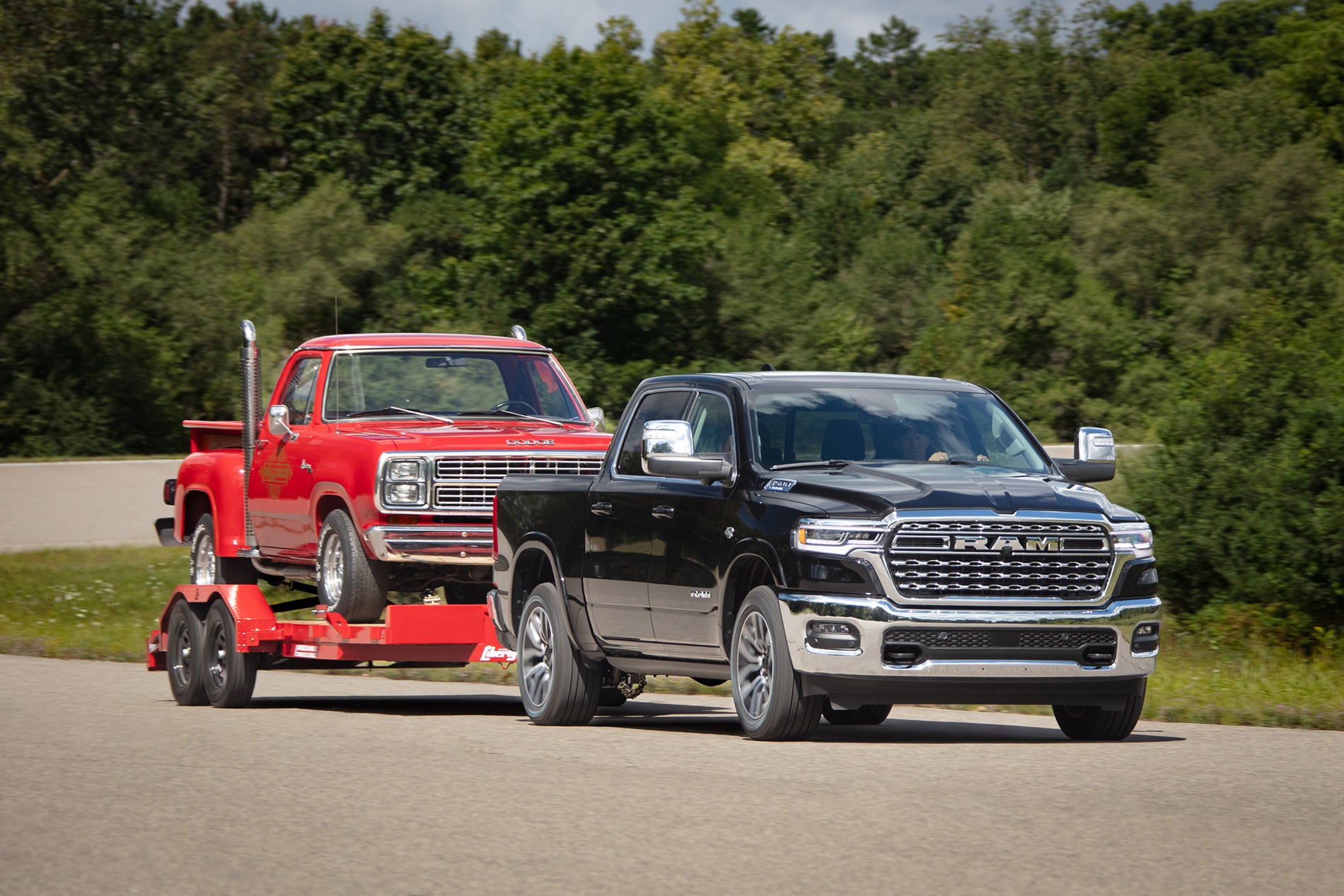 Ram truck towing a trailer safely on the highway near Sumter, SC